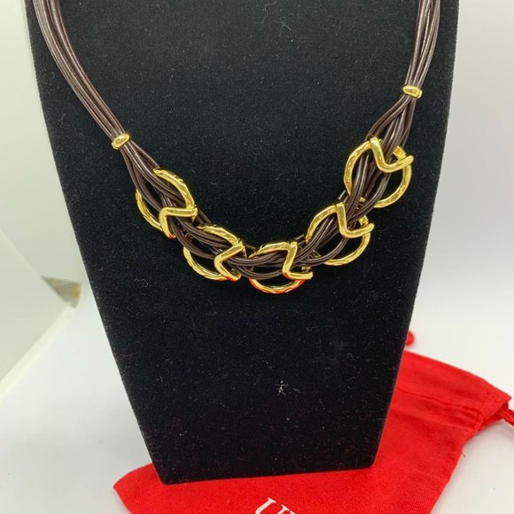 UNO de 50 Necklace STEPBYSTEP NECKLACE Delicate Gold-plated Metal Brown Leather - Picture 6 of 8